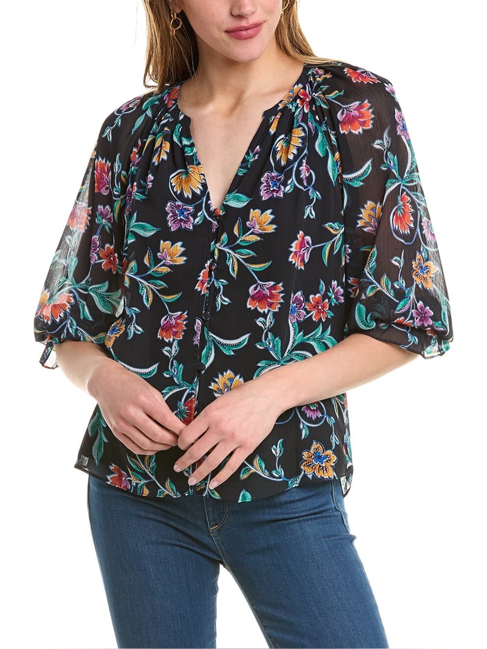 NWOT - Ramy Brook Nena Navy Blue Floral Top - Size S